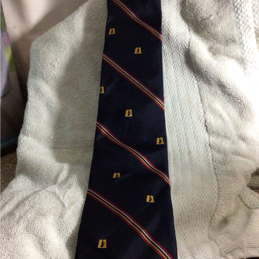 Navy Striped Men's Tie with Gold Motif
